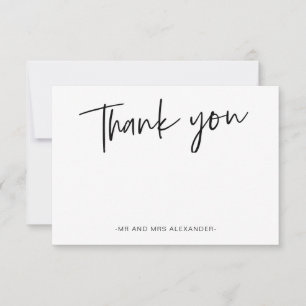 Modern Hand Lettered Black and White Thank you Card