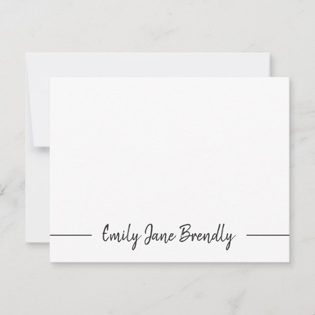 Modern Hand Lettered Black White Flat Note Card (Front)