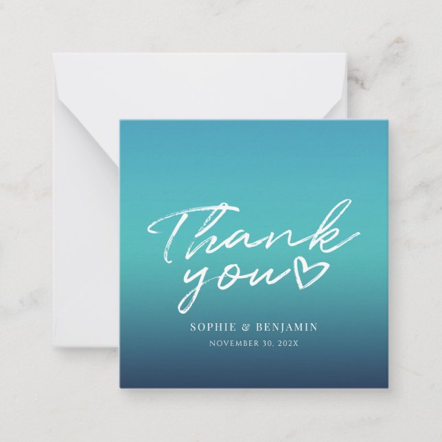 Modern Hand-Lettered Blue Wedding Thank You Card (Front)