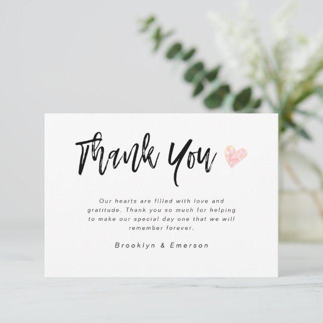 Modern Hand Lettered Heart Wedding  Thank You Card (Standing Front)