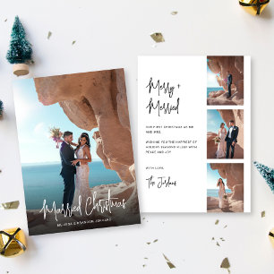 Modern Hand-Lettered Married Christmas 4 photos Holiday Card