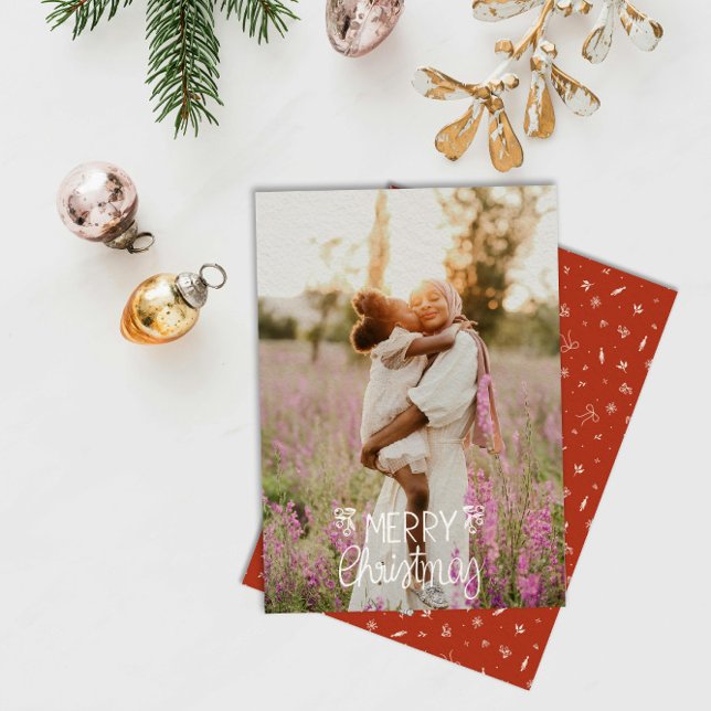 Modern Hand Lettered Merry Christmas Photo Holiday Card (Creator Uploaded)