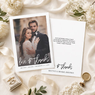 Modern Hand Lettered Minimalist Photo Wedding Thank You Card