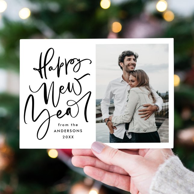 Modern Hand-Lettered New Year Holiday Photo Card (Creator Uploaded)
