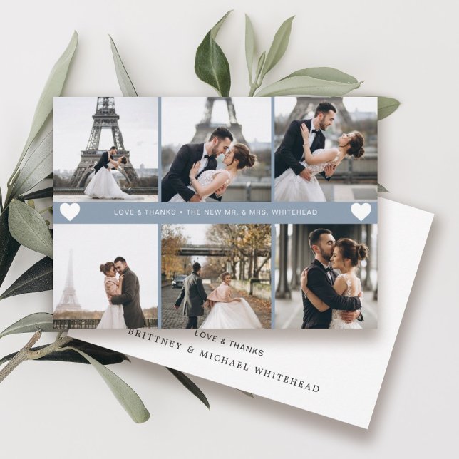 Modern Hand-Lettered Photo Collage Dusty Blue Thank You Card (Creator Uploaded)