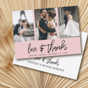 Modern Hand-Lettered Photo Collage Elegant Blush Thank You Card