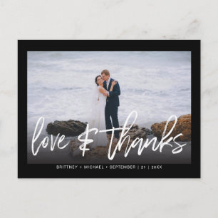Modern Hand Lettered Photo Love & Thanks Wedding Postcard