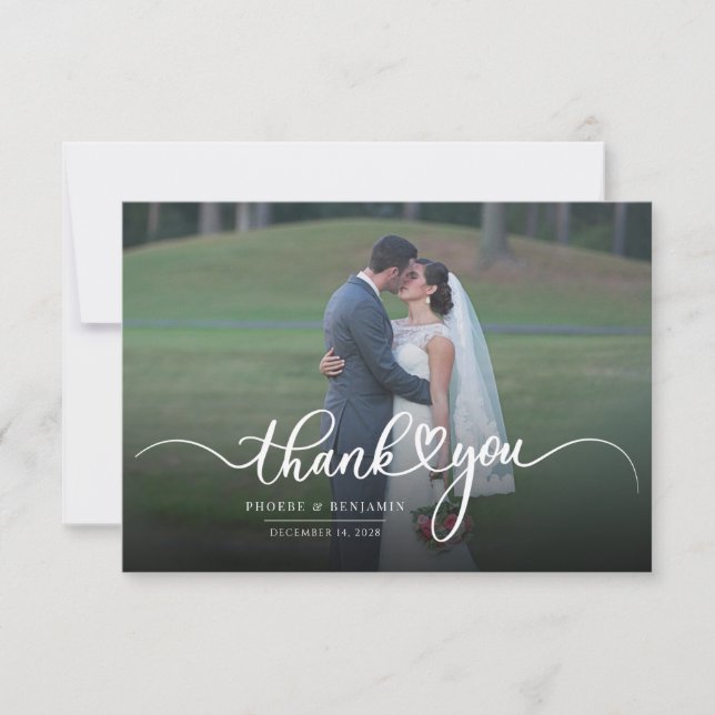 Modern Hand-Lettered Photo Wedding Thank You Card (Front)
