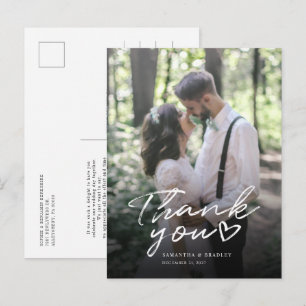 Modern Hand-Lettered Photo Wedding Thank You Postcard
