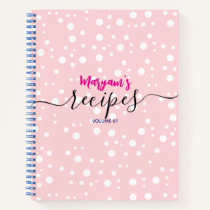 Modern Hand Lettered Recipe Book. Cute Blush Pink Notebook
