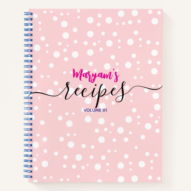 Modern Hand Lettered Recipe Book. Cute Blush Pink  Notebook (Front)