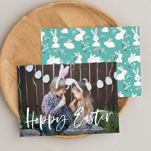 Modern Hand-Lettered Script Hoppy Easter Photo Holiday Card