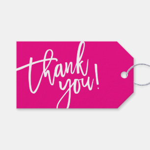 MODERN HAND LETTERED thank you pink white writing Gift Tags