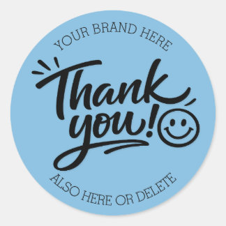Modern Hand-Lettered “Thank You!” with Smiley Classic Round Sticker