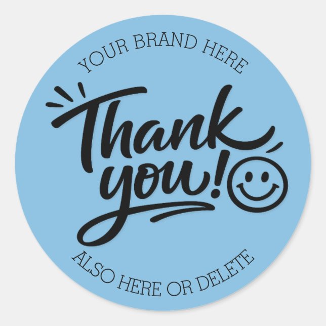 Modern Hand-Lettered “Thank You!” with Smiley Classic Round Sticker (Front)