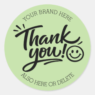 Modern Hand-Lettered “Thank You!” with Smiley Classic Round Sticker
