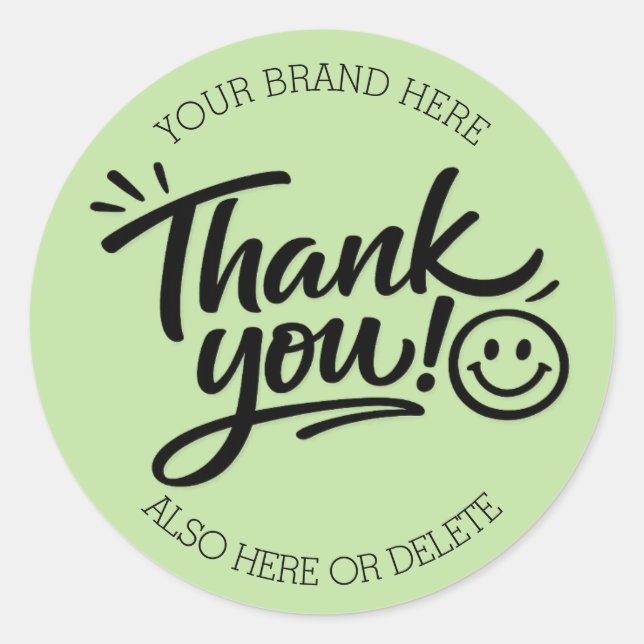 Modern Hand-Lettered “Thank You!” with Smiley Classic Round Sticker (Front)
