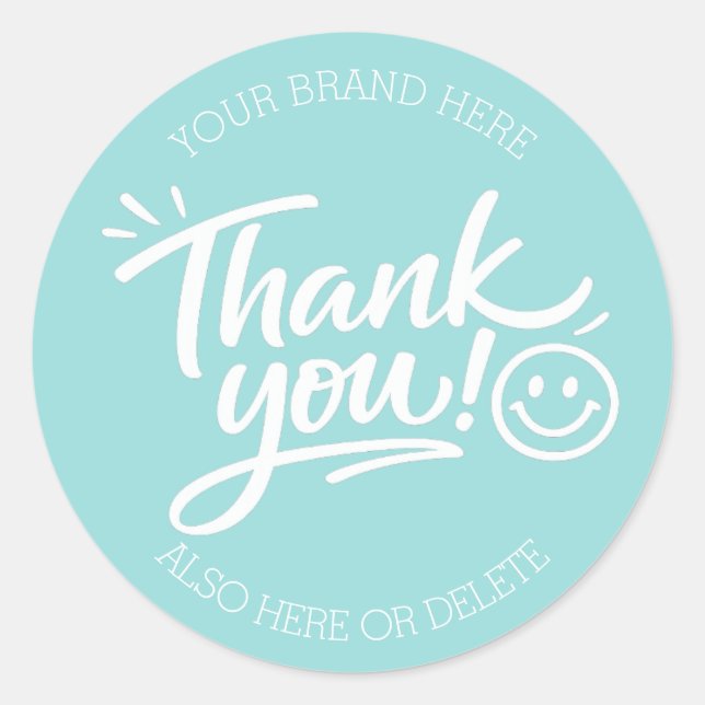 Modern Hand-Lettered “Thank You!” with Smiley Classic Round Sticker (Front)