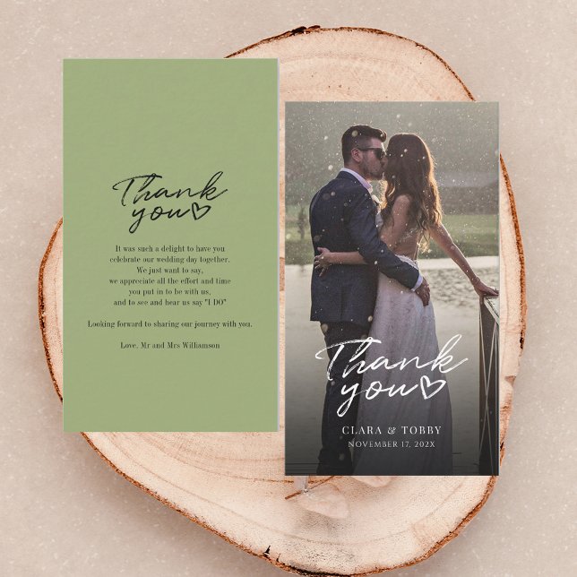 Modern Hand-Lettered Wedding Day Photo Thank You Card (Photo Script Wedding Thank You Notecard)