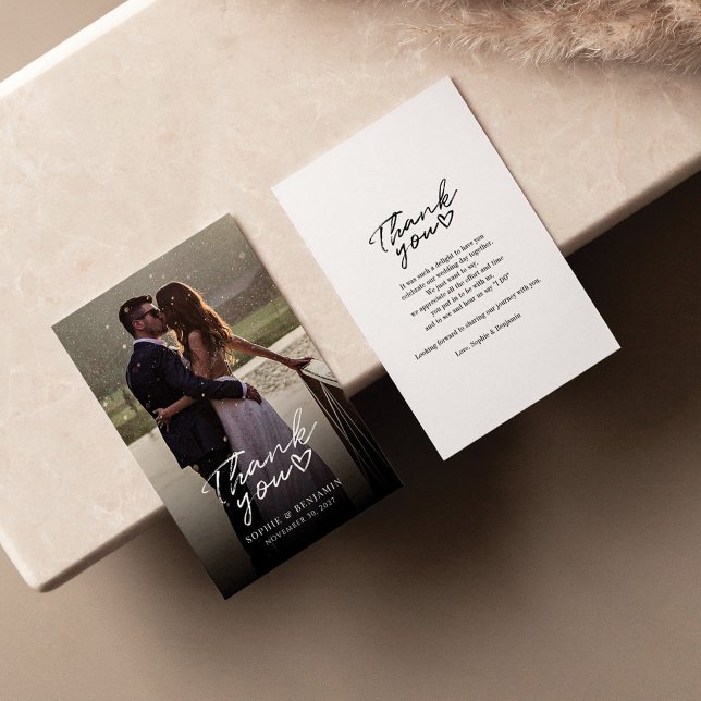 Modern Hand-Lettered Wedding Day Photo Thank You Card (Wedding Day Couples Photo Thank You Card)