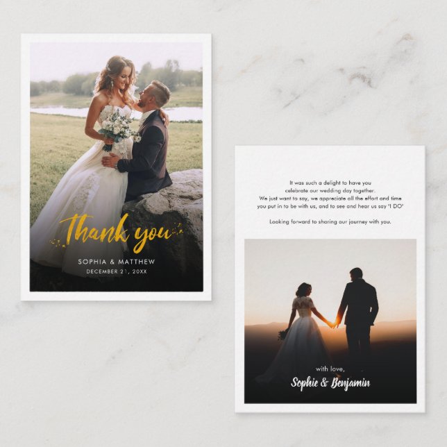 Modern Hand-Lettered Wedding Photo Thank You Card (Front/Back)