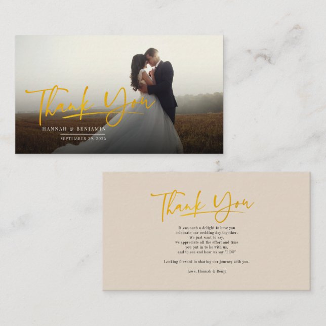 Modern Hand-Lettered Wedding Photo Thank You Card (Front/Back)