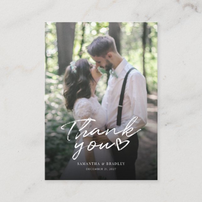Modern Hand-Lettered Wedding Photo Thank You Card (Front)