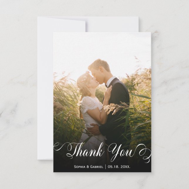 Modern Hand Lettered Wedding Photo Thank You Card (Front)