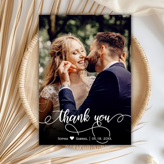 Modern Hand Lettered Wedding Photo Thank You Card (Creator Uploaded)