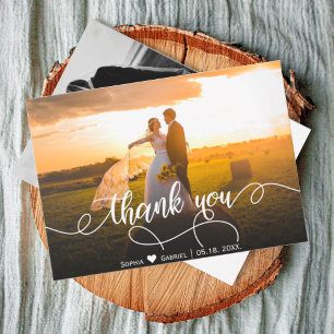 Modern Hand Lettered Wedding Photo Thank You Card
