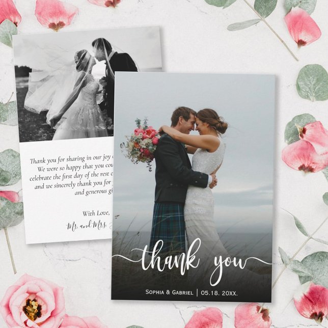 Modern Hand Lettered Wedding Photo Thank You Card (Creator Uploaded)