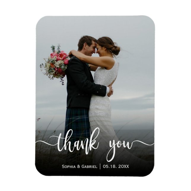 Modern Hand Lettered Wedding Photo Thank You Magnet (Vertical)