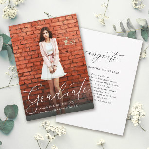 Modern Hand-Lettering Photo White Graduation Announcement