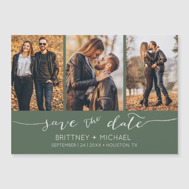 Modern Hand Lettering Save the Date Dark Sage (Front)