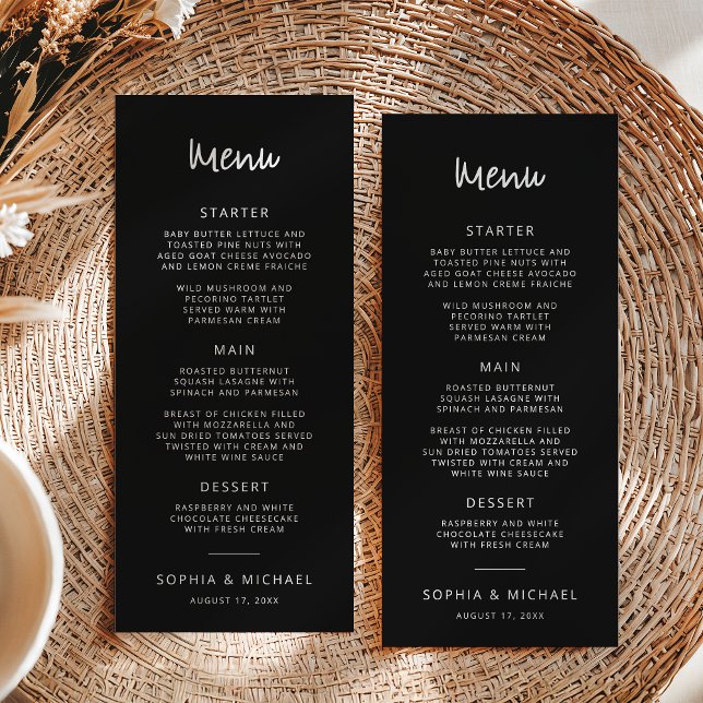 Modern Hand Lettering Script Black White Wedding Menu (Creator Uploaded)