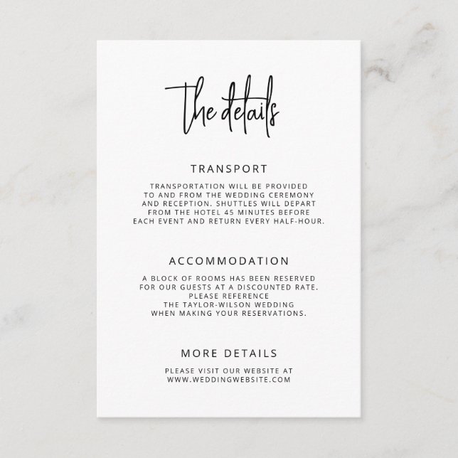 Modern Hand Lettering Script Wedding Details Enclosure Card (Front)