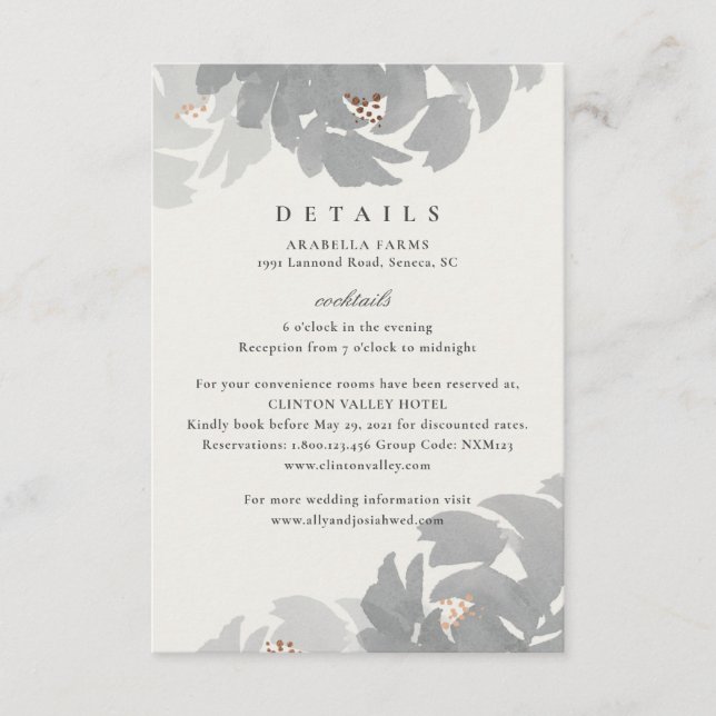 Modern Hand Painted Elegant Floral Wedding Details Enclosure Card (Front)