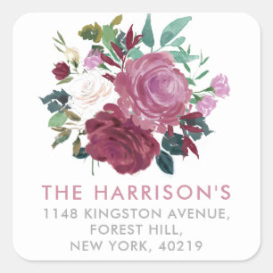 Modern Hand Painted Floral Bouquet Return Address Square Sticker