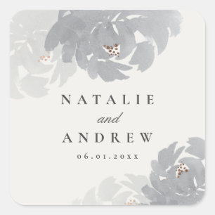 Modern Hand Painted Floral Wedding Square Sticker