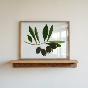 Modern Hand-Painted Gouache Olive Branch Art Poster