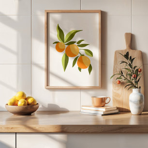 Modern Hand-Painted Gouache Orange Branch Art Poster