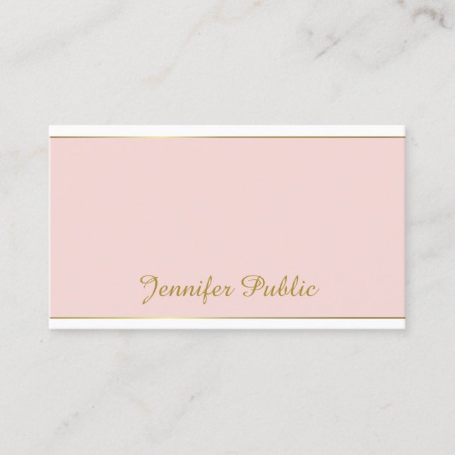 Modern Hand Script Blush Pink Gold Template Trendy Business Card (Front)