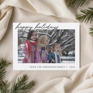 Modern Hand Script Happy Holidays Family Photo Holiday Card