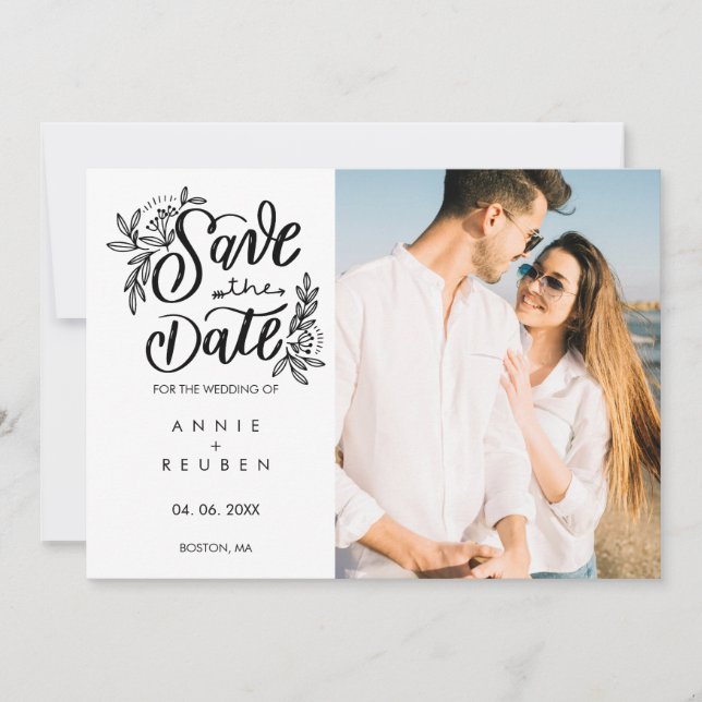 Modern Hand Script Photo Polka Dot Save the Date Invitation (Front)