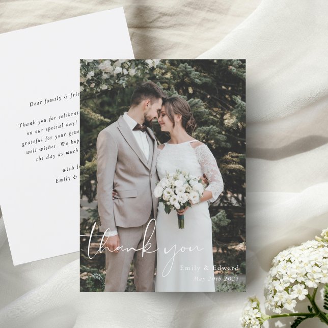 Modern Hand Script Photo Wedding Thank You Card (Creator Uploaded)