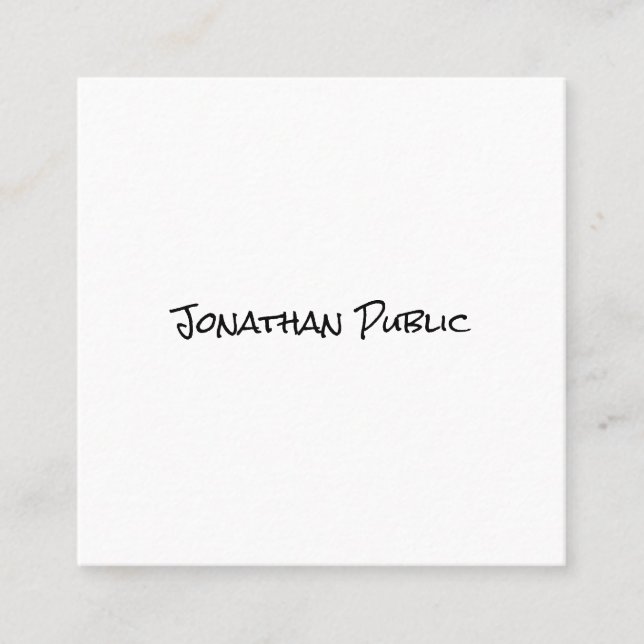 Modern Hand Script Template Trendy Professional Square Business Card (Front)