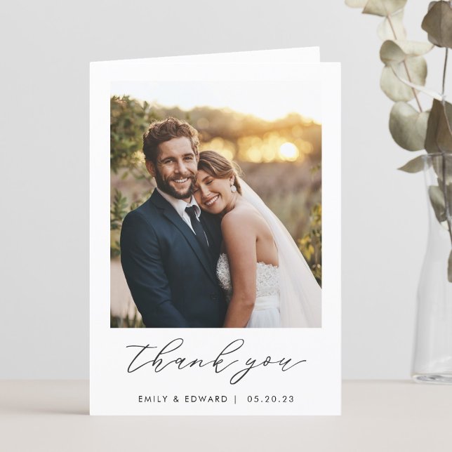 Modern Hand Script Wedding Photo Thank You Card (Creator Uploaded)