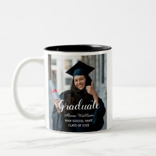 MODERN HAND WRITING GRADUATE CUSTOMIZING PHOTO Two-Tone COFFEE MUG