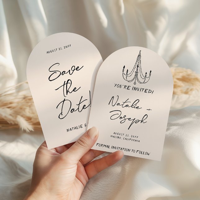 Modern Hand Written Drawn Retro Arched Wedding Save The Date (Creator Uploaded)