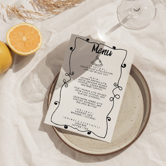 Modern Hand Written Drawn Retro Frame Wedding     Menu (Creator Uploaded)